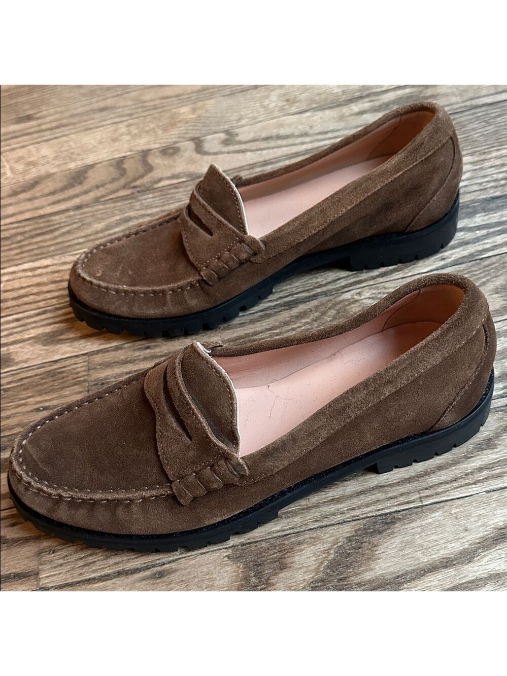 J crew Winona lug-sole penny loafers in brown tan suede 8.5 NWOB - Picture 6 of 8